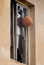 Basketball hitting glass window