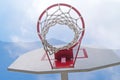Basketball Hoop against a blue sky. Bottom view Royalty Free Stock Photo