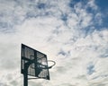 Basketball hoop against dramatic backlight sky background. Royalty Free Stock Photo