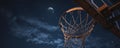 Basketball hoop against a night sky with moon and stars Royalty Free Stock Photo