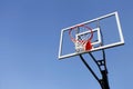 Basketball Hoop and Backboard against Blue Sky