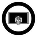 Basketball hoop and ball Backboard and grid basket icon in circle round black color vector illustration flat style image Royalty Free Stock Photo