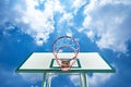 Basketball hoop on a blue sky with clouds. Royalty Free Stock Photo