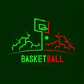 Basketball hoop with cloud radius logo icon outline stroke set dash line design illustration