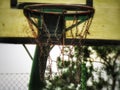 A basketball hoop on a winters day