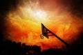 Basketball hoop in colorful cloudy background Royalty Free Stock Photo