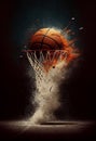 Basketball hoop on a dark background. AI Generated