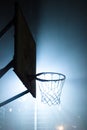 Basketball hoop at foggy autumn night. Basketball court in the park. Street basketball Royalty Free Stock Photo