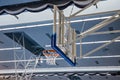 Basketball hoop in the gym. Basketball background.