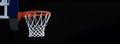Basketball hoop isolated on black background. Horizontal sport poster, greeting cards, headers, website