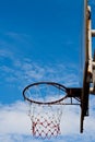 Basketball hoop at its backboard against blue sky Royalty Free Stock Photo