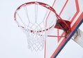 Basketball hoop with net, covered by hoarfrost