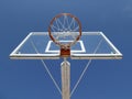 Basketball hoop with net on an outdoor court with sky background from below Royalty Free Stock Photo