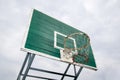 Basketball Hoop - Outdoor basketball hoop and green backboard, taken from a Bottom side view. Isolated on sky background.