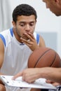 basketball hoop in professional basketball arena