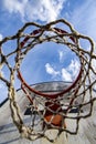 Basketball hoop seen from below Royalty Free Stock Photo