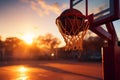 Basketball hoop shines in the sun, a focal point in sports