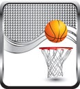 Basketball and hoop on silver checkered ad