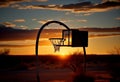 Basketball hoop at sunset. AI Generated