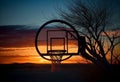 Basketball hoop at sunset. AI Generated