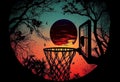 Basketball hoop at sunset. AI Generated