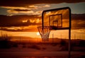 Basketball hoop at sunset. AI Generated