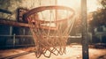 ;basketball hoop in sunset light generative AI Royalty Free Stock Photo