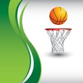 Basketball and hoop on vertical green wave ad