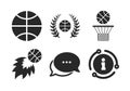 Basketball icons. Ball with basket and fireball. Vector