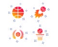 Basketball icons. Ball with basket and fireball. Vector