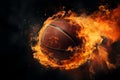 Basketball ignites, A blazing ball races towards the hoop with intensity