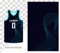 basketball jersey pattern design template. dark blue abstract background with blue line art waves