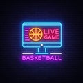 Basketball Live neon sign vector. Basketball Online Design template neon sign, light banner, neon signboard, modern Royalty Free Stock Photo