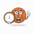 Basketball mascot character holding a wall clock. vector illustration Royalty Free Stock Photo