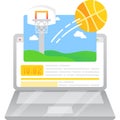 Basketball match live stream on laptop vector icon