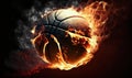 a basketball is in the middle of a blazing fireball