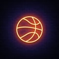 Basketball neon icon vector design element. Basketball symbol neon, light banner design element colorful modern design