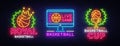 Basketball Neon Logo collection Vector. Basketball neon sign, design template, modern trend design, sports neon