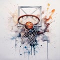 Watercolor Basketball Shootout Art Print - Hyperrealistic Murals Style