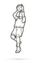 Basketball player action cartoon outline graphic vector Royalty Free Stock Photo