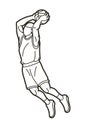 Basketball player action cartoon outline graphic vector Royalty Free Stock Photo