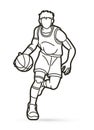 Basketball player action cartoon outline graphic vector Royalty Free Stock Photo