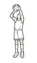 Basketball player action cartoon outline graphic vector Royalty Free Stock Photo