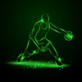 Basketball player with ball. Neon style