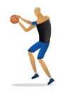 Basketball player in black blue uniform with the ball. Vector illustration Royalty Free Stock Photo