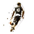 Basketball player in black jersey running with ball, low polygonal vector illustration. African american athlete