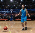 Basketball player celebrating on basketball court