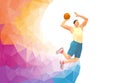 Basketball player on colorful low poly back with empty space