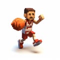 Realistic Voxel Art: Man Running With Basketball In Maya Royalty Free Stock Photo