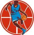 Basketball Player Dribble Ball Front Retro Royalty Free Stock Photo